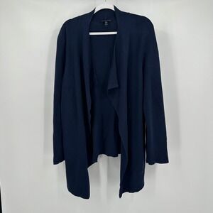 Eileen Fisher Womens Navy Cardigan XL Silk Organic Cotton Minimalist Open Front
